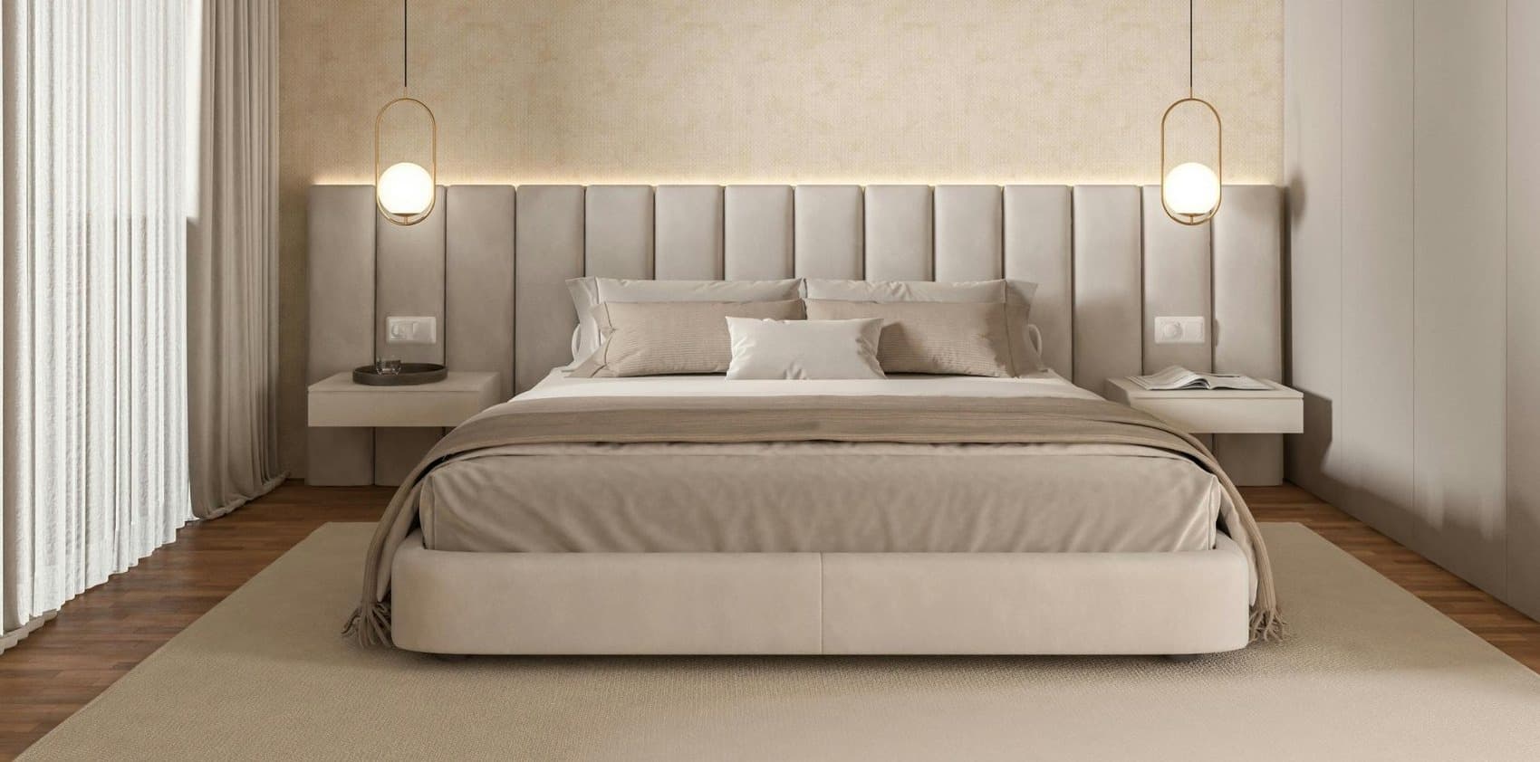 Custom channel-tufted headboard and platform bed, upholstered by A.P Craft